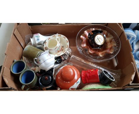 Assorted ceramics and glass including Royal Doulton cake stand, Royal Albert, Bunnykins,  Spode, large Doulton Crystal bowl, 