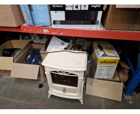 Approx. 4 boxes of various tools, power tools, garage ware, etc together with an electric fire and a Wagner wallpaper strippe