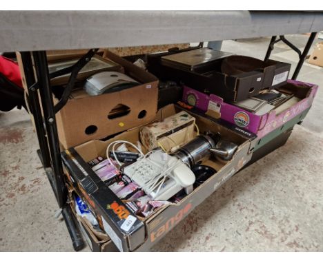 11 boxes of assorted household items to include tools, records &amp; books etc. 