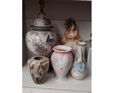 A mixed lot of pottery and ornaments including an Italian figure, Chinese style lamp etc. 