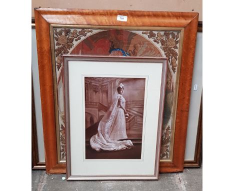 A 19th century needlework picture depicting Queen Victoria, together with a photographic print and a lithograph, each framed 