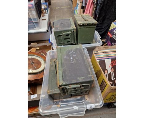 Seven army metal boxes.Condition:- General wear through age and use, no sign of any major damage or repair.