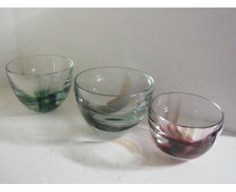 Three Caithness Oban design bowls circa 1970's - Largest 9.5cm tall - all good