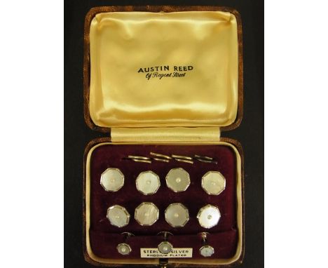 A set of sterling silver mother of pearl studs, cufflink's and waistcoat buttons Condition report: Good condition 