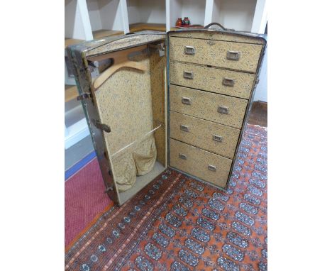 A vintage cabin trunk by Everwear wardrobe with a fitted interior - Height 118cm x Width 57cm - general usage wear, solid