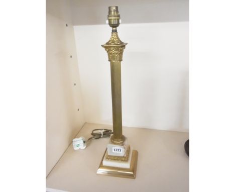 A brass column table lamp - working - Height 52cm