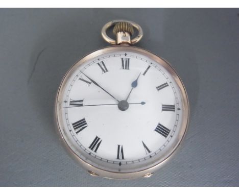 A ladies 12ct yellow gold cased open face pocket watch, Roman numerals to white enamel dial with centre sweep seconds - in wo