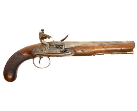 Flintlock officer's pistol Nock flintlock Officer's pistol 9 inch octagonal .650 carbine bore sighted barrel, the lock marked