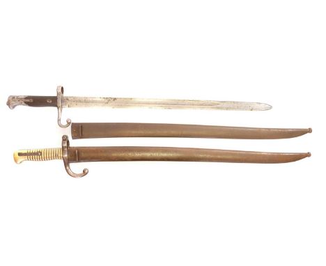 Chassepot M1866 bayonet, and a 1870 Vetterli bayonet Chassepot M1866 bayonet, serial number J22282, with a scabbard numbered 