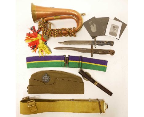 Collection of British militaria Collection of British militaria, to include a Mayers and Harrison 1956 Borders Regiment Bugle