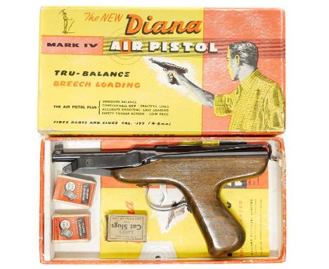 Boxed Diana Mk IV air pistol Boxed Diana Mk IV .177 air pistol, with instructions and three packs of pellets. No licence requ