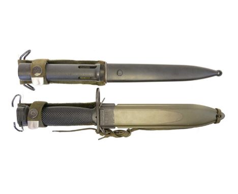 Two bayonets and scabbards Two bayonets and scabbards, to include a USM8A1 bayonet and scabbard, and a FAL type C, both with 