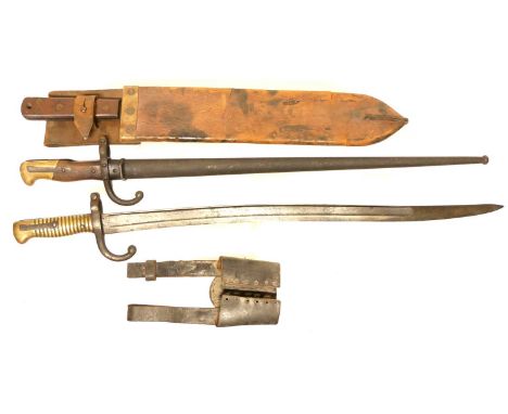 Gras bayonet and scabbard, Chassepot bayonet and a Machette and sheath Gras Mle.1876 bayonet and scabbard dated 1876, Chassep