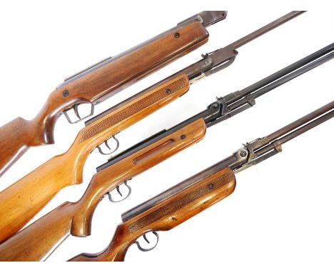 Four air rifles Four air rifles, to include two Relum Model 332 .22 air rifles, with 18 inch barrels, one un serial numbered,