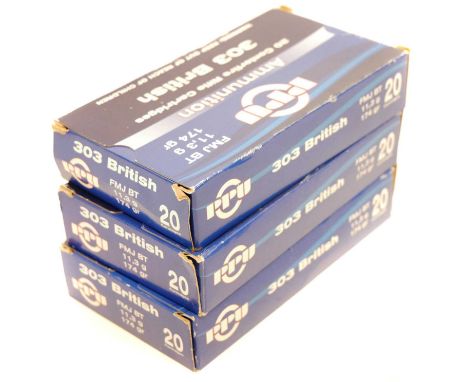 60 rounds of PPU .303 ammunition LICENCE REQUIRED 60 rounds of PPU .303 ammunition, 174grain FMJ BT.UK FIREARMS LICENCE WITH 