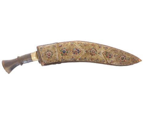 Filigree decorated Kukri Kukri, of standard type with horn handle, the scabbard with fine filigree work and bead decoration, 