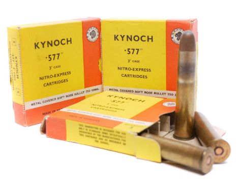 Thirteen rounds of Kynoch .577 3" nitro express LICENCE REQUIRED Thirteen rounds of Kynoch .577 3" nitro express, in original