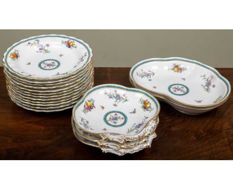 A Spode Trapnell pattern dessert service retailed by T Goode &amp; Co London, consisting of twelve deep plates, two shaped di