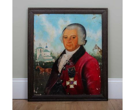 A decorative late 20th century portrait of a Georgian nobleman, possibly originally a pub sign, oil on board, 65.5cm x 54.5cm