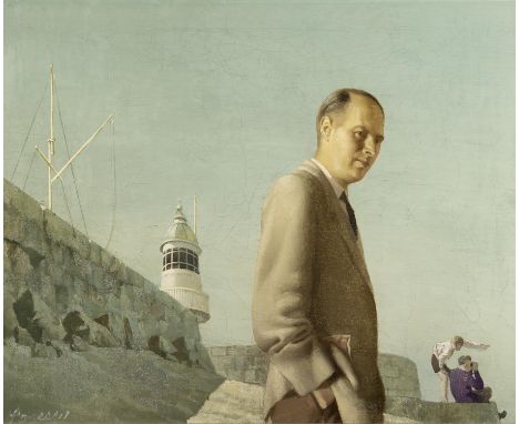 Patrick Hennessy RHA (1915 - 1980) Harry Robertson Craig on DunLaoghaire Pier, 1953 Oil on canvas 39 x 49cm (15¼ x  19¼") Sig