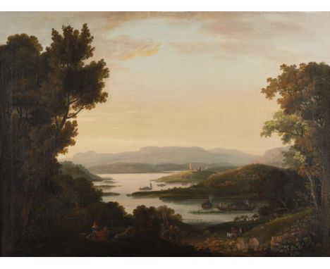 John Henry Campbell (1757-1828)  View of Lough Erne, with Devenish Island and Round Tower, c.1821 Oil on canvas, 51.5 x 68cm 