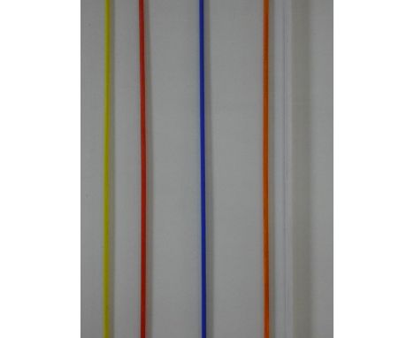 Terence Howe (B.1943) an unframed oil on panel, abstract composition, primary colour stripes, signed and dated 07. H.61xW.50.