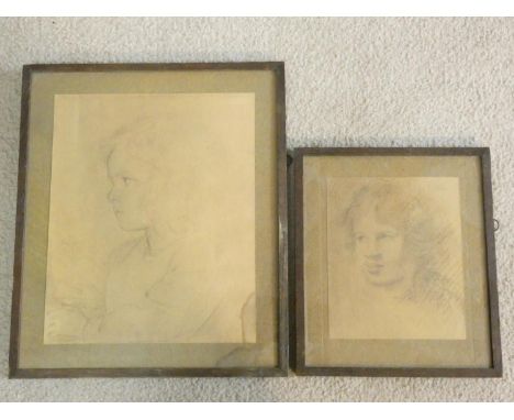 A framed and glazed print of a pencil sketch, portrait of a child and another similar print of a pencil sketch. 34x29cm (larg