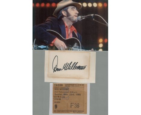 Don Williams signed album page, ticket stub and 6x4 inch colour photo. Good condition. All autographs come with a Certificate