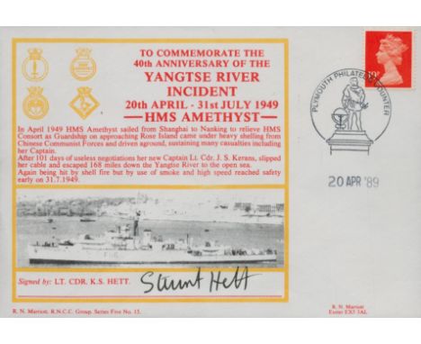 Lt Cdr K S Hett signed HMS Amethyst cover. Good condition. All autographs come with a Certificate of Authenticity. We combine