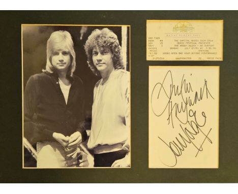 The Moody Blues signature piece mounted with ticket and black and white photo. Approx overall size 16x12inch. Good condition.