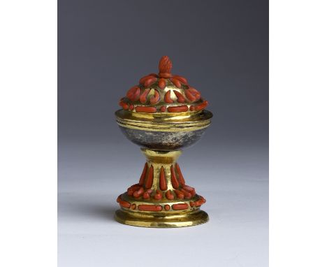 A coral and copper Ciborium - Trapani (Italy), 17th-18th Century; ; resting on a round foot; the body and the cover are decor