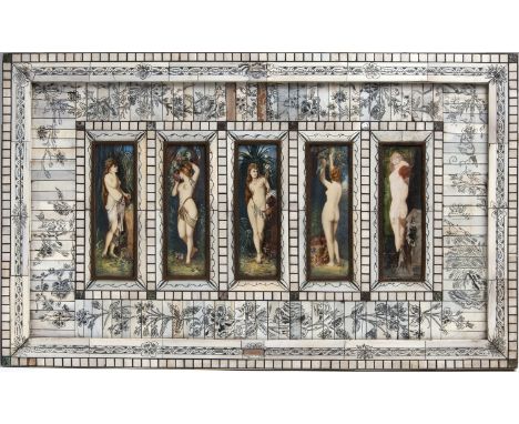  A carved ivory Liberty painting depicting "The five senses" - probably England, late 19th / early 20th Century (pre-1947); ;