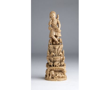 A carved ivory figure of Christ as the good shepherd - Indo-Portuguese, Goa, 18th Century; ; Goa was the capital of the Portu