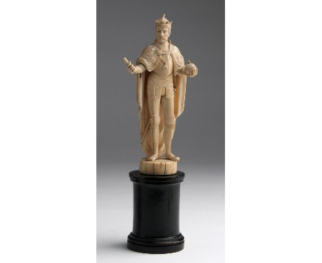 A carved ivory figure of an emperor with the necklace of the Order of the Golden Fleece - Continental Europe, 19th Century; ;