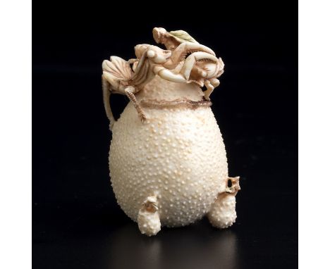 A vegetable carved ivory snuff bottle and stopper - China, 20th Century; ; finely carved pumpkin shaped with three insects on