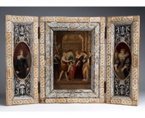 "The Consignment of the Regency". A carved ivory triptych depicting King Henry IV of France and his wife Marie de' Medici - O