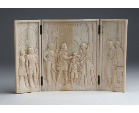 "The Consignment of the Regency". A carved ivory triptych depicting King Henry IV of France and his wife Marie de' Medici - F