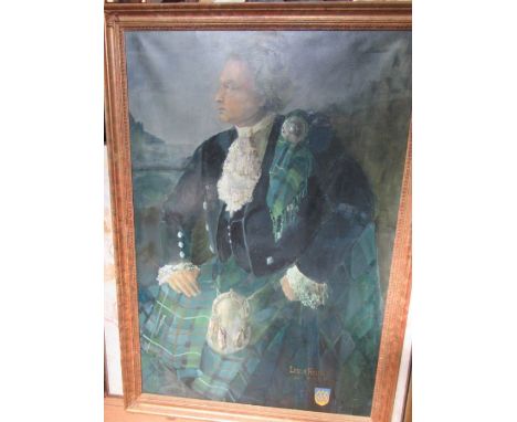 Leslie Fielding, oil on canvas, full length portrait of a man in Scottish dress, 52ins x 34ins