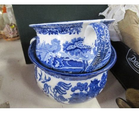 A Copeland Spode blue Italian chamber pot, together with another