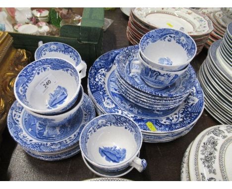 Eight Copeland Spode Italian pattern tea cups, 8 saucers, 6 bowls and 6 dinner plates