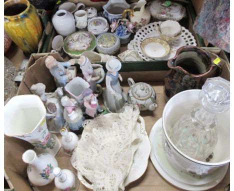 Two boxes of mixed ceramics, to include a Winchcombe Pottery jug, a Royal Worcester flat back jug, af, figurines,vases, dishe