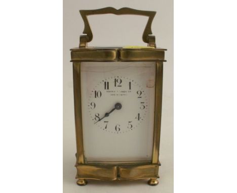 A Mappin and Webb Ltd carriage clock, with enamel dial, af, height including handle 6ins