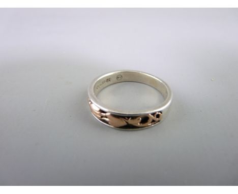 CLOGAU WELSH GOLD and sterling silver 'Tree of Life' ring, size P, 3.3grms, in a Pandora box