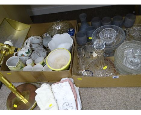 VINTAGE DESK LAMP, ship's decanter and other china and glassware ETC