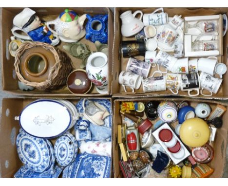 COPELAND SPODE &amp; WILLOW blue and white, Toby jugs, Poole vase, commemorative ware ETC (4 boxes)