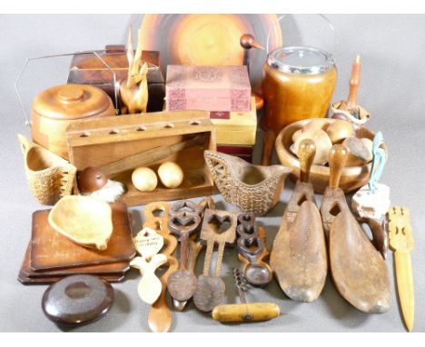SARCOPHAGUS TEA CADDY and an assortment of other treen ware