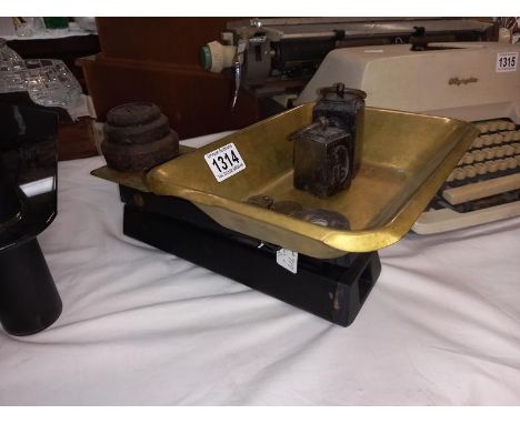 A set of vintage scales complete with brass pins &amp; weights