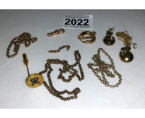 Approximately 20 grams of marked and un-marked 9ct gold including tie pin, a/f earring etc.,
