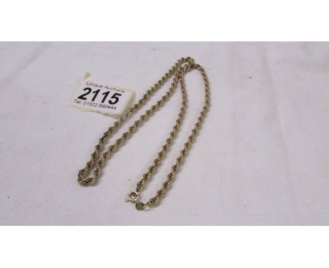 A long 9ct gold neck chain, 9 grams.