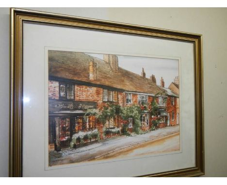 A framed and glazed print depicting a village pub. COLLECT ONLY.